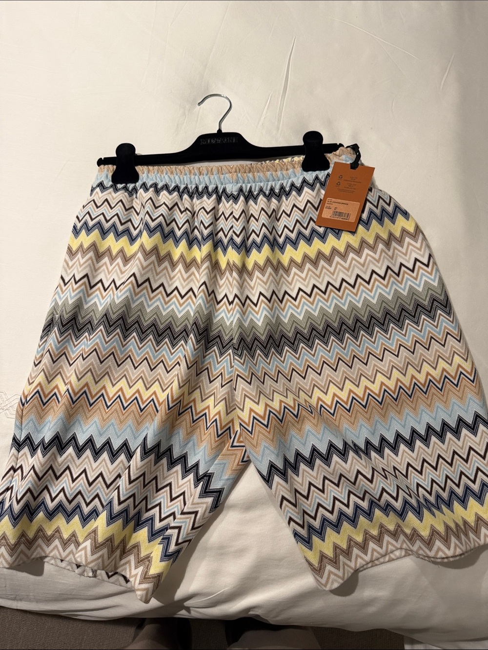 Missoni Zigzag Elastic-Waist Shorts in Blue, Yellow, Tan, Brown, Gray, White